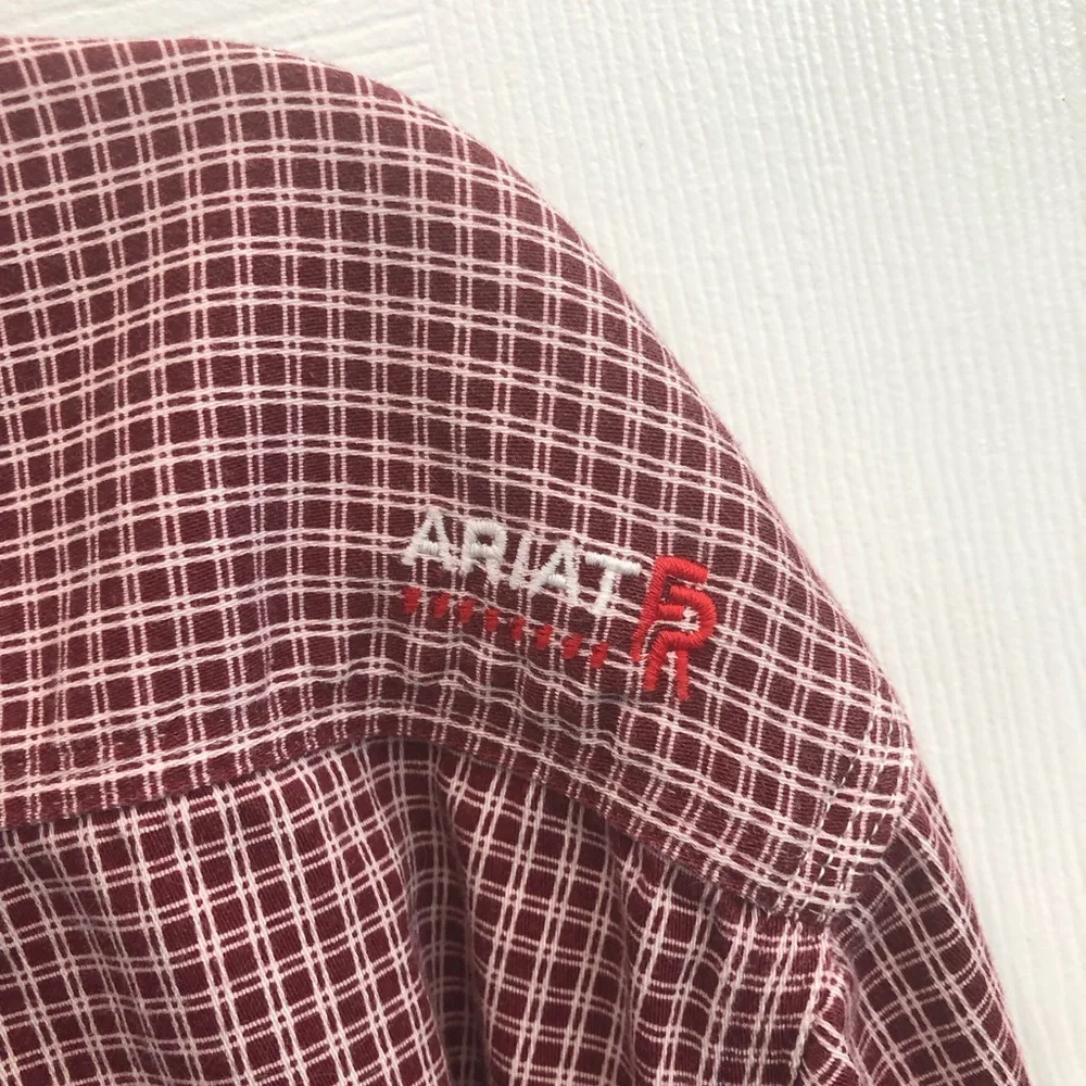 Ariat FR Work Shirt Men's Red Wine Check Plaid CAT 2 8.9 ATPV Flame Resistant